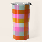 Vibrant Pink and Orange Plaid Abstract Geometric Pattern Travel Mug Gallery Image 2