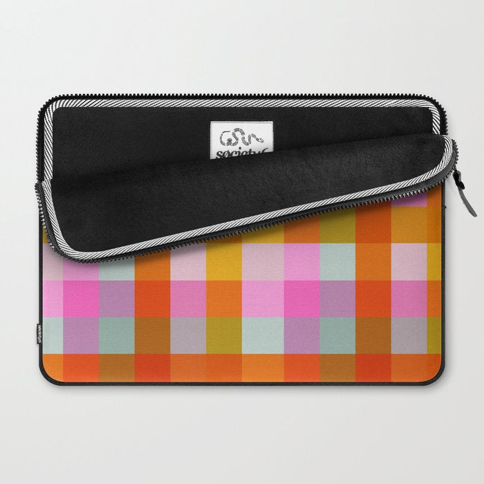 Vibrant Pink and Orange Plaid Abstract Geometric Pattern Laptop Sleeve Gallery Image 2
