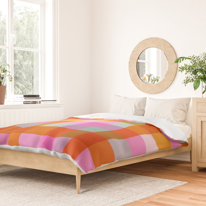 Vibrant Pink and Orange Plaid Abstract Geometric Pattern Duvet Cover Gallery Image 2