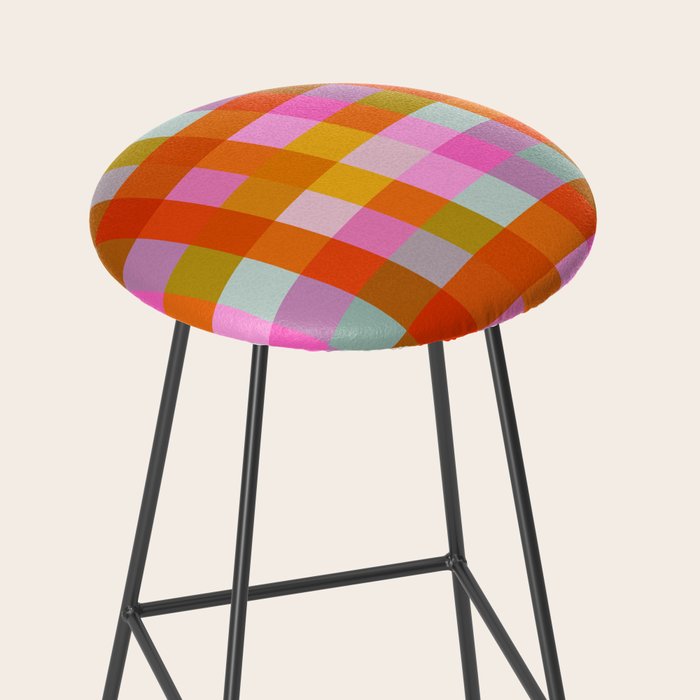 Vibrant Pink and Orange Plaid Abstract Geometric Pattern Stool Gallery Image 2