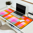 Vibrant Pink and Orange Plaid Abstract Geometric Pattern Desk Mat Gallery Image 2