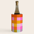 Vibrant Pink and Orange Plaid Abstract Geometric Pattern Wine Chiller Gallery Image 1