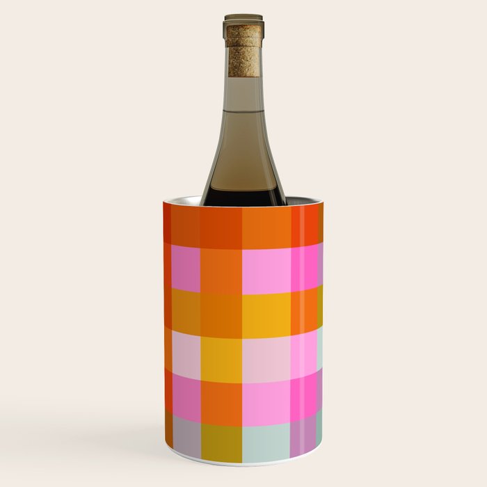 Vibrant Pink and Orange Plaid Abstract Geometric Pattern Wine Chiller Gallery Image 1