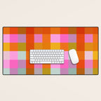 Vibrant Pink and Orange Plaid Abstract Geometric Pattern Desk Mat Gallery Image 1