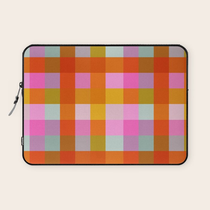 Vibrant Pink and Orange Plaid Abstract Geometric Pattern Laptop Sleeve Gallery Image 1
