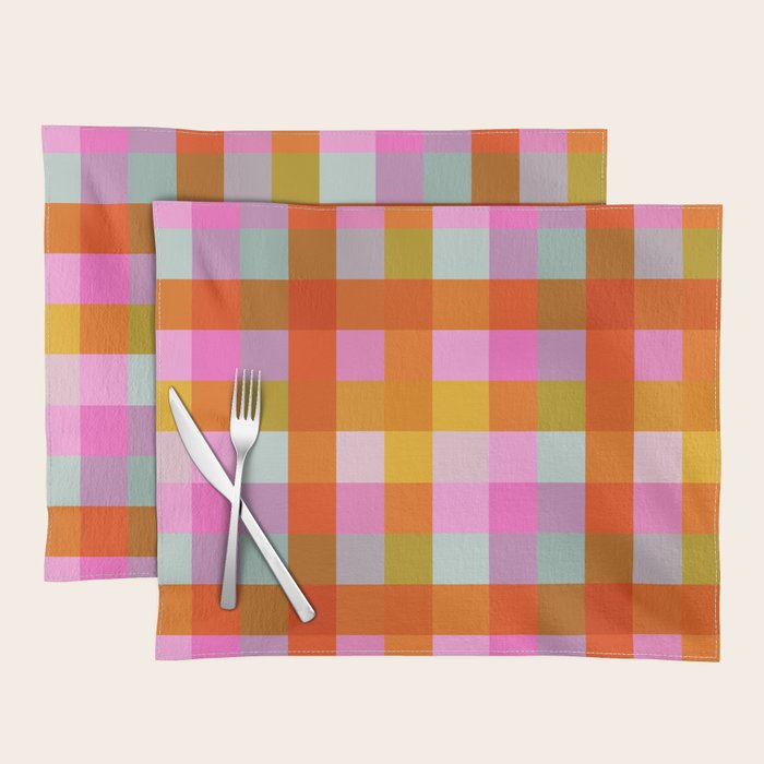 Vibrant Pink and Orange Plaid Abstract Geometric Pattern Placemat Gallery Image 1