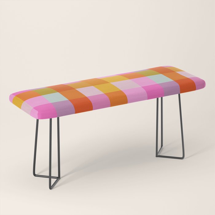 Vibrant Pink and Orange Plaid Abstract Geometric Pattern Bench Gallery Image 1