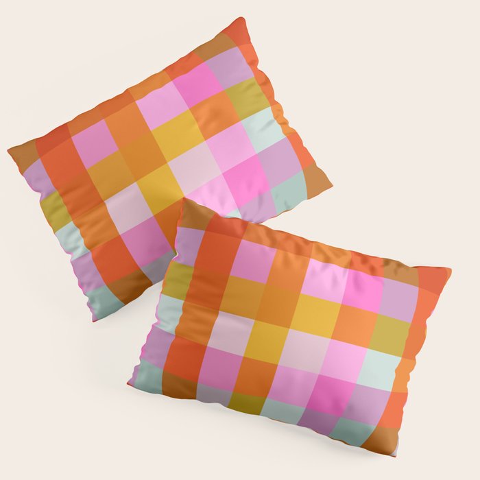Vibrant Pink and Orange Plaid Abstract Geometric Pattern Pillow Sham Gallery Image 3