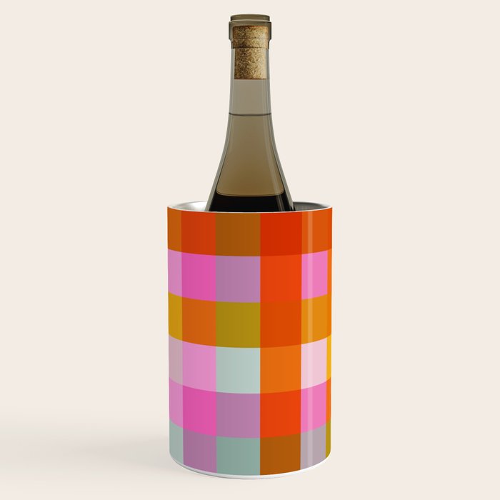 Vibrant Pink and Orange Plaid Abstract Geometric Pattern Wine Chiller Gallery Image 2