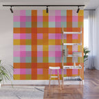 Vibrant Pink and Orange Plaid Abstract Geometric Pattern Wall Mural Gallery Image 1