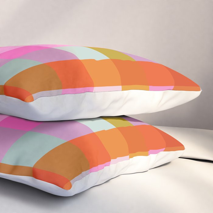 Vibrant Pink and Orange Plaid Abstract Geometric Pattern Pillow Sham Gallery Image 3