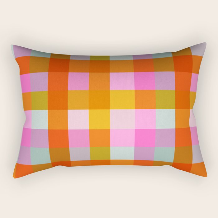 Vibrant Pink and Orange Plaid Abstract Geometric Pattern Rectangular Pillow Gallery Image 2