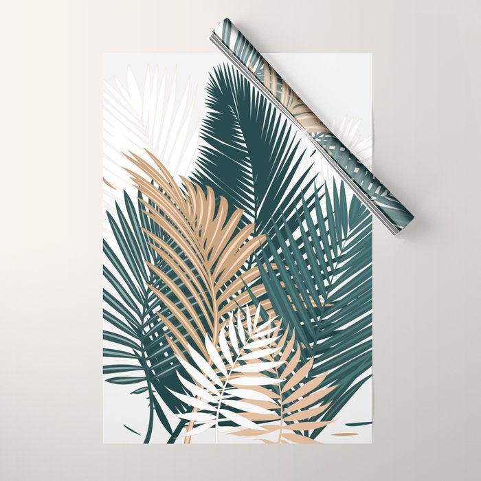 Gold and Green Palm Leaves Wrapping Paper Gallery Image 1