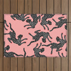 Bold Leopard Art Print on Pink with Floral Accents - Modern Animal Wall Art Outdoor Rug Gallery Image 1