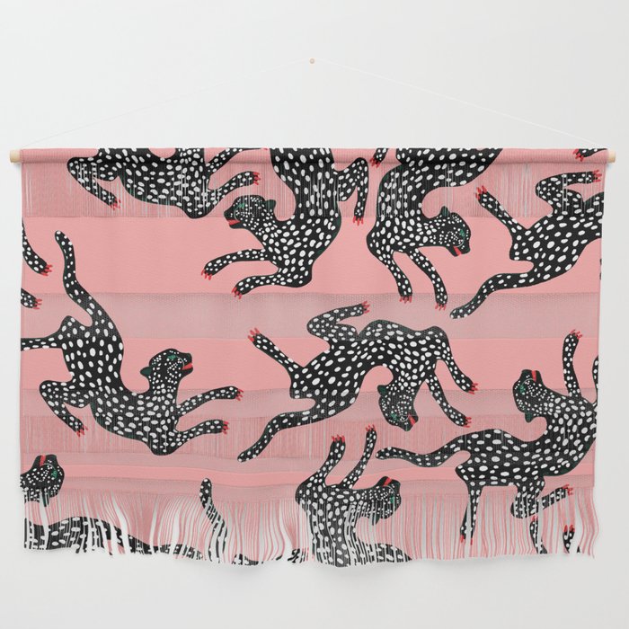 Bold Leopard Art Print on Pink with Floral Accents - Modern Animal Wall Art Wall Hanging Gallery Image 1