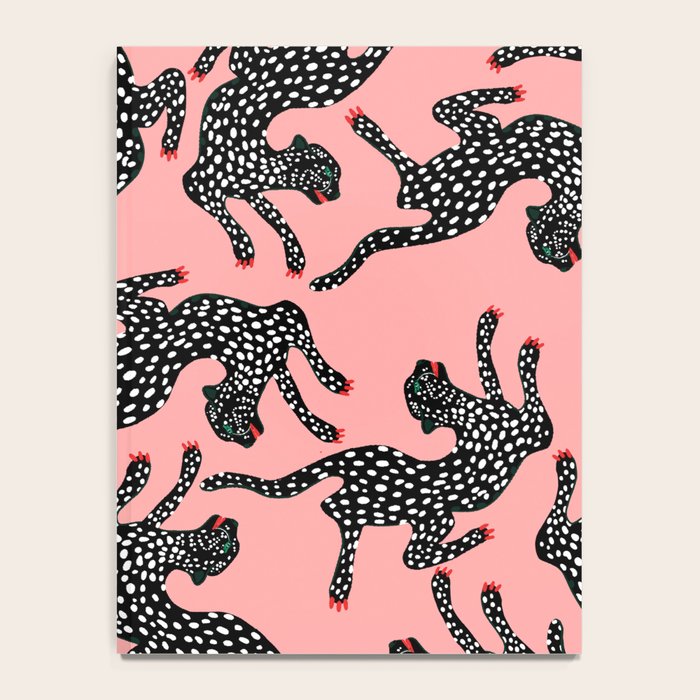 Bold Leopard Art Print on Pink with Floral Accents - Modern Animal Wall Art Notebook Gallery Image 4