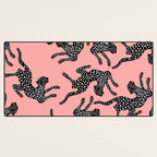Bold Leopard Art Print on Pink with Floral Accents - Modern Animal Wall Art Desk Mat Gallery Image 3
