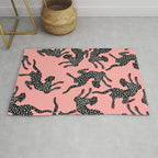 Bold Leopard Art Print on Pink with Floral Accents - Modern Animal Wall Art Rug Gallery Image 1