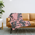 Bold Leopard Art Print on Pink with Floral Accents - Modern Animal Wall Art Throw Blanket Gallery Image 1