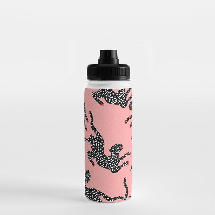 Bold Leopard Art Print on Pink with Floral Accents - Modern Animal Wall Art Water Bottle Gallery Image 3
