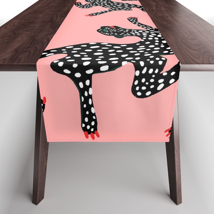 Bold Leopard Art Print on Pink with Floral Accents - Modern Animal Wall Art Table Runner Gallery Image 1