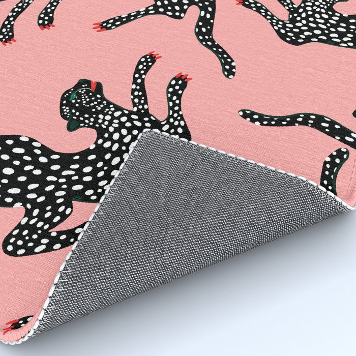Bold Leopard Art Print on Pink with Floral Accents - Modern Animal Wall Art Rug Gallery Image 4