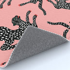 Bold Leopard Art Print on Pink with Floral Accents - Modern Animal Wall Art Rug Gallery Image 4