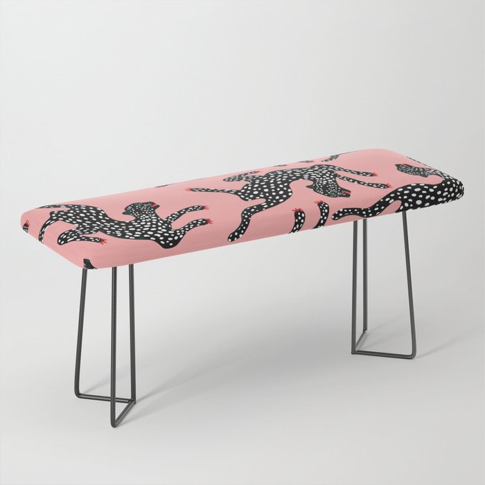 Bold Leopard Art Print on Pink with Floral Accents - Modern Animal Wall Art Bench Gallery Image 1