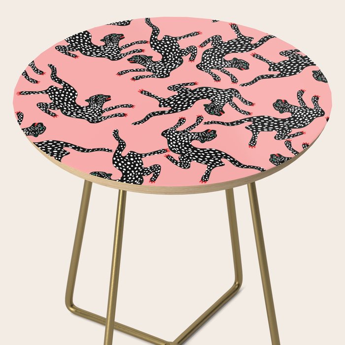 Bold Leopard Art Print on Pink with Floral Accents - Modern Animal Wall Art Side Table Gallery Image 2