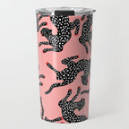 Bold Leopard Art Print on Pink with Floral Accents - Modern Animal Wall Art Travel Mug Gallery Image 1