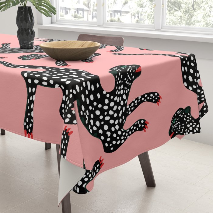 Bold Leopard Art Print on Pink with Floral Accents - Modern Animal Wall Art Tablecloth Gallery Image 3