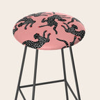 Bold Leopard Art Print on Pink with Floral Accents - Modern Animal Wall Art Stool Gallery Image 2
