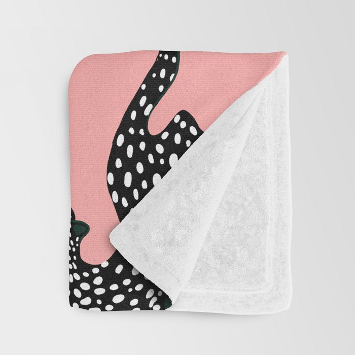 Bold Leopard Art Print on Pink with Floral Accents - Modern Animal Wall Art Throw Blanket Gallery Image 3
