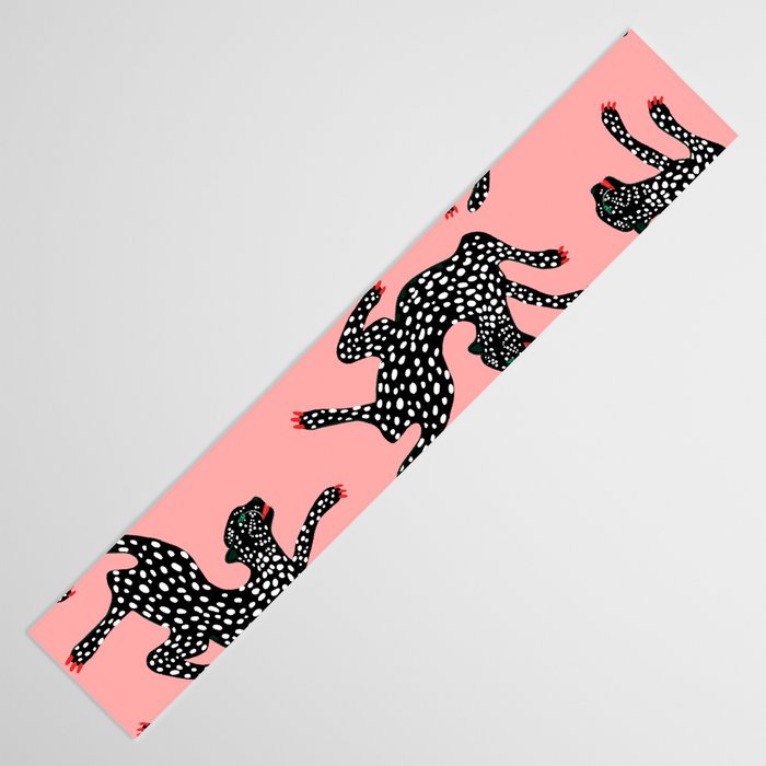 Bold Leopard Art Print on Pink with Floral Accents - Modern Animal Wall Art Table Runner Gallery Image 3