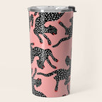 Bold Leopard Art Print on Pink with Floral Accents - Modern Animal Wall Art Travel Mug Gallery Image 2