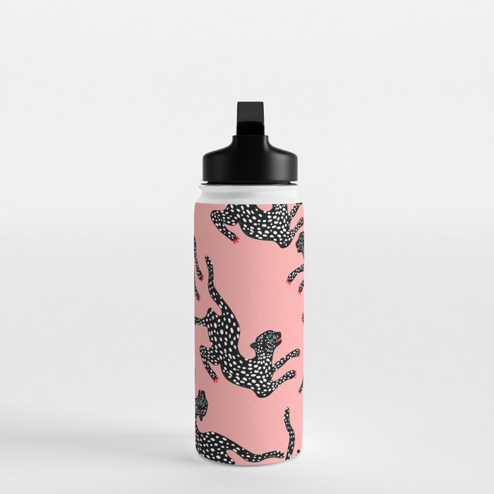 Bold Leopard Art Print on Pink with Floral Accents - Modern Animal Wall Art Water Bottle Gallery Image 3