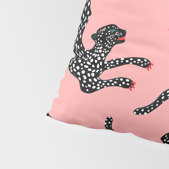Bold Leopard Art Print on Pink with Floral Accents - Modern Animal Wall Art Pillow Sham Gallery Image 4