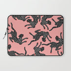 Bold Leopard Art Print on Pink with Floral Accents - Modern Animal Wall Art Laptop Sleeve Gallery Image 1