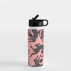 Bold Leopard Art Print on Pink with Floral Accents - Modern Animal Wall Art Water Bottle Gallery Image 1