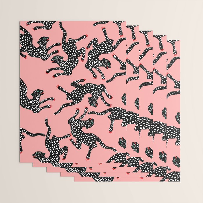 Bold Leopard Art Print on Pink with Floral Accents - Modern Animal Wall Art Wrapping Paper Gallery Image 3