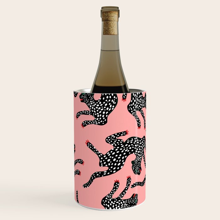 Bold Leopard Art Print on Pink with Floral Accents - Modern Animal Wall Art Wine Chiller Gallery Image 1