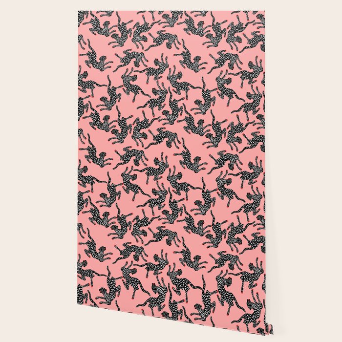 Bold Leopard Art Print on Pink with Floral Accents - Modern Animal Wall Art Wallpaper Gallery Image 2