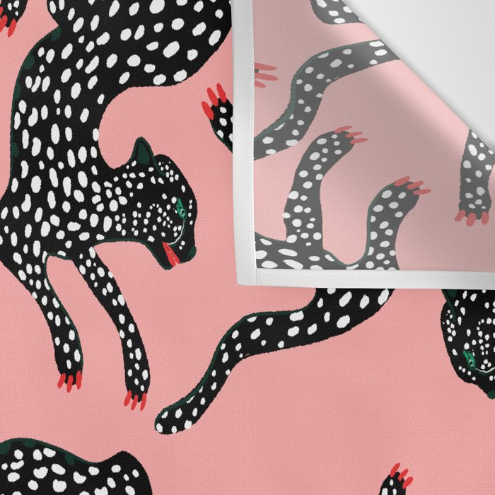 Bold Leopard Art Print on Pink with Floral Accents - Modern Animal Wall Art Wall Tapestry Gallery Image 3