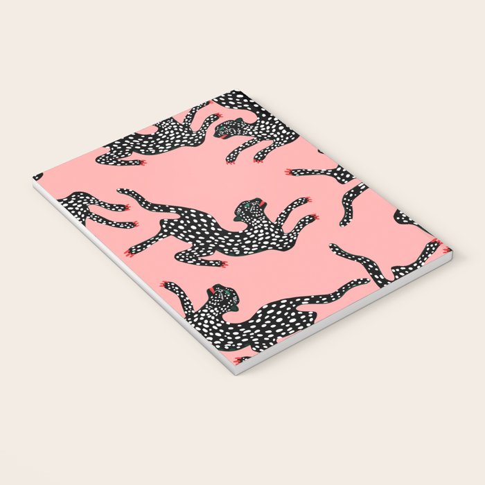 Bold Leopard Art Print on Pink with Floral Accents - Modern Animal Wall Art Notebook Gallery Image 3