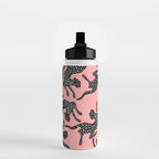 Bold Leopard Art Print on Pink with Floral Accents - Modern Animal Wall Art Water Bottle Gallery Image 2
