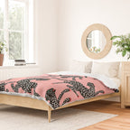 Bold Leopard Art Print on Pink with Floral Accents - Modern Animal Wall Art Duvet Cover Gallery Image 2