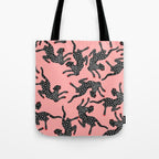 Bold Leopard Art Print on Pink with Floral Accents - Modern Animal Wall Art Tote Bag Gallery Image 1