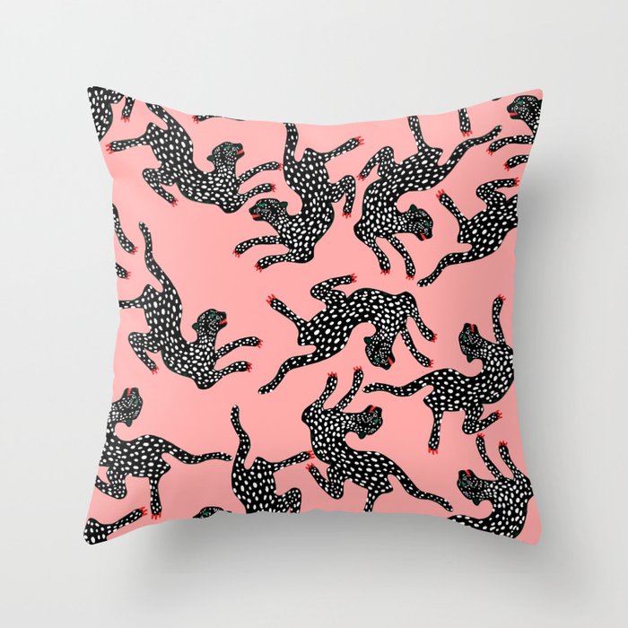 Bold Leopard Art Print on Pink with Floral Accents - Modern Animal Wall Art Throw Pillow Gallery Image 6