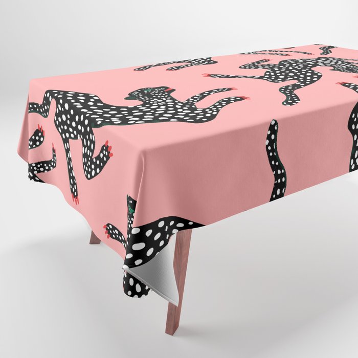 Bold Leopard Art Print on Pink with Floral Accents - Modern Animal Wall Art Tablecloth Gallery Image 1