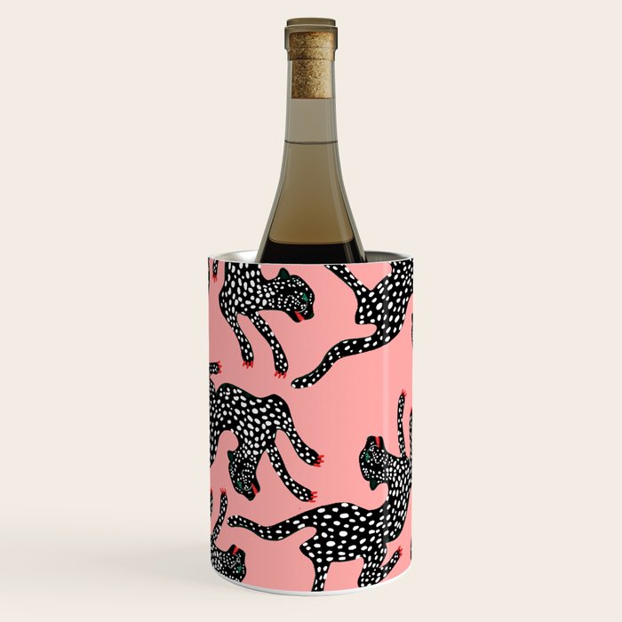 Bold Leopard Art Print on Pink with Floral Accents - Modern Animal Wall Art Wine Chiller Gallery Image 3